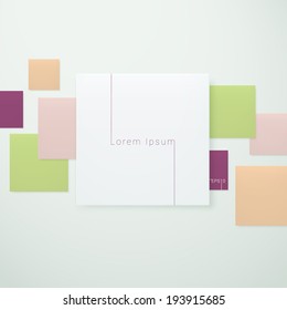 Scalable minimal note paper illustration with colorful pastel background for web design, banner, brochure template - orange, pink, green, purple version
