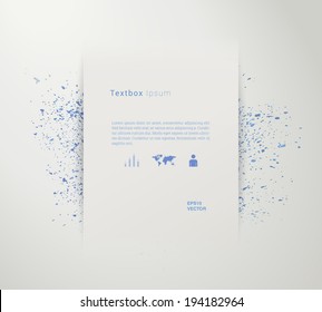 Scalable minimal paper design text box illustration with colorful splash background for web site wallpaper, banner, cover layout - blue version