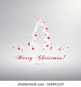 Scalable minimal vector christmas icon built of snowflakes and bokeh lights for christmas greeting cards, banners, backgrounds and brochures - white and red edition