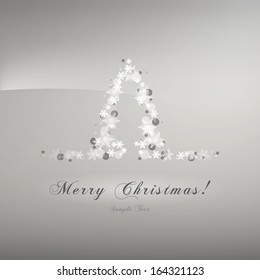 Scalable minimal vector christmas icon built of snowflakes and bokeh lights for christmas greeting cards, banners, backgrounds and brochures - grey edition