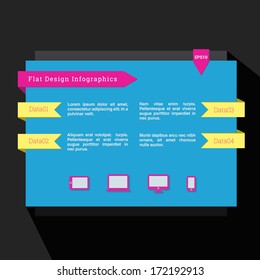 Scalable minimal vector illustration of infographic template in flat ui design with ribbons and icons for web sites, presentations and layouts - CMYK version