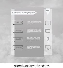 Scalable minimal vector illustration of infographic template with cloudy sky background and cloud computing icon set for web site, presentation and layout - grey version