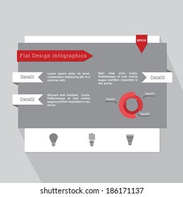 Scalable minimal vector illustration of infographic template in flat ui design with light bulb icon set and diagram for web site, presentation and layout - grey, red version