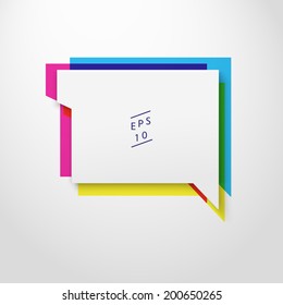 Scalable minimal vector speech bubble on colorful background for cover design, web page banner, layout, text box - CMYK version