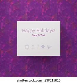 Scalable minimal vector text box on geometric pattern background with long shadow for cover design, web page banner, holiday greeting - purple version