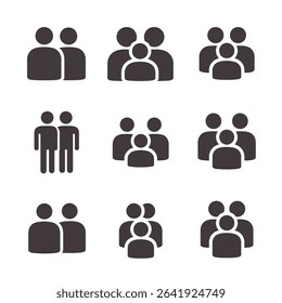 Scalable people icons perfect for logo design, website interfaces, app development, and social media branding. High-quality vector graphics for various applications.