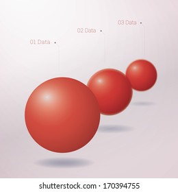 Scalable realistic vector illustration of shiny orb objects with depth of field effect for info graphics, report, presentations - red edition