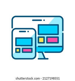 Scalable responsive web design symbol. Same layout on PC and tablet. Pixel perfect, editable stroke color icon