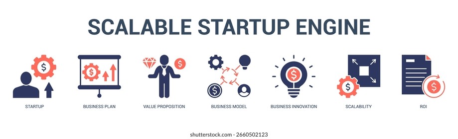 Scalable Startup Engine Modern and clean web banner illustration featuring thematic icons for visual communication