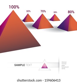 Scalable stylized abstract geometric  3d minimal vector of purple and orange  pyramids in a an empty  white space composition for info graphics, for website or for universal use