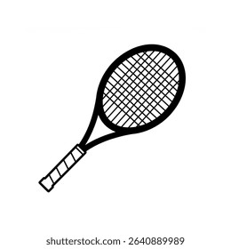 Scalable tennis racket vector ideal for logo design website graphics app icons and branding projects. High-quality, easily customizable for any sports related design.