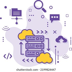 Scalable transaction storage Vector Icon Design, Cloud Data center and Web hosting services Symbol, Cloud data transmission Concept, Remote Computer Data Storage Sign stock illustration