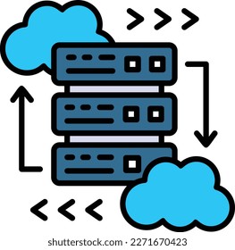 Skalierbare Transaktionsspeicherung Vektor Icon Design, Cloud-Datenzentrum und Web-Hosting-Dienste Symbol, Cloud-Datenübertragungskonzept, Remote-Computer-Datenspeicher Signature-Stockillustration