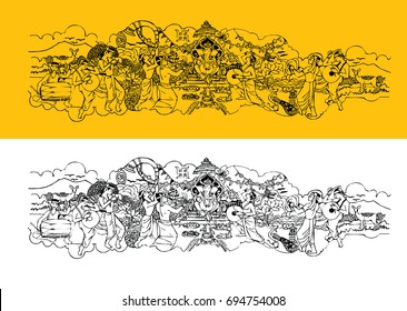 Scalable vector artwork showing Ganesh festival Chaturthi, celebrated across India especially in Maharashtra
