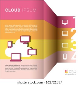 Scalable vector composition of info graphics built with vertical colorful arrow shapes in a minimal abstract paper background - candy color edition