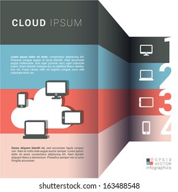 Scalable vector composition of info graphics built with vertical colorful arrow shapes in a minimal abstract paper background - grey, blue, orange, pink edition