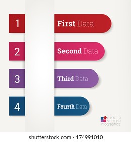 Scalable vector composition of an info graphics built with horizontal composed ribbon shapes on a minimal abstract paper background