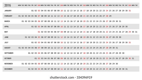 A scalable vector desk calendar for the year 2016