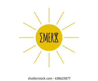 Scalable vector graphic puzzle, which consists of a mathematical sign of summation (sum), a text "mer" and an hourglass symbol (time). If you replace images with text, you will get the word summertime