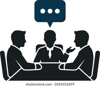 Gráfico vetorial escalonável representando uma reunião da equipe com diálogo. Perfeito para conceitos de negócios, comunicação e colaboração, disponível no formato EPS.