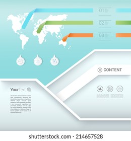 Scalable vector graphics design with origami stripes chart elements and world map illustration