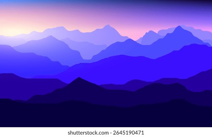scalable vector illustration of layered mountains in soft purple and blue tones, ideal for nature-themed designs.