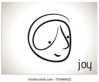 Scalable vector illustration with line art of human head, depicted in a minimalistic style with a single expanded main line, with emotion of joy, visible by the expression of a man face