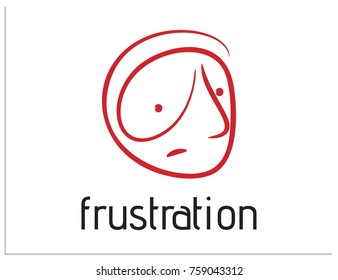Scalable vector illustration with line art of human head, depicted in a minimalistic style with a single expanded main line, with emotion of frustration, visible by the expression of a man face