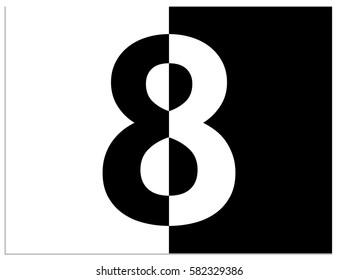 Scalable vector illustration of number 8, divided into 2 halves. One half formed in the negative space and the other in positive space