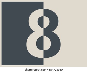 Scalable vector illustration of number 8, divided into 2 halves. One half formed in the negative space and the other in positive space