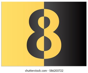 Scalable vector illustration of number 8, divided into 2 halves. One half formed in the negative space and the other in positive space