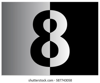 Scalable vector illustration of number 8, divided into 2 halves. One half formed in the negative space and the other in positive space