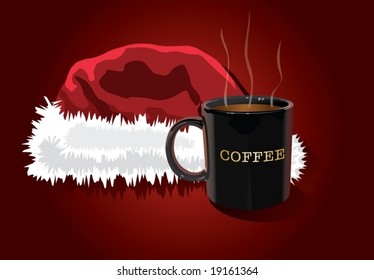 A scalable vector illustration of Santa's hat and coffee cup