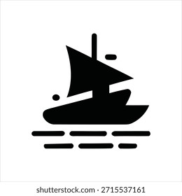 Scalable vector illustration of a sleek black sailboat with abstract waves, designed in flat minimalist style for logos, apps, and prints.