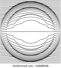 Scalable vector illustration, that consists of abstract spherical shape created from lines. Isolated image, which you can use to screen and print (advertising, souvenir, etc.) Lines are not expanded