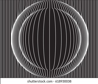 Scalable vector illustration, that consists of abstract spherical shape created from lines. Isolated image, which you can use to screen and print (advertising, souvenir, etc.) Lines are expanded