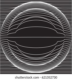 Scalable vector illustration, that consists of abstract spherical shape created from lines. Isolated image, which you can use to screen and print (advertising, souvenir, etc.) Lines are not expanded.