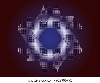 Scalable vector illustration, that consists of abstract geometric star made up of small elements. Isolated image, which you can use to screen (web, mobile app, video, etc.)