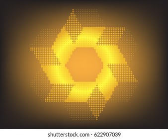 Scalable vector illustration, that consists of abstract geometric star made up of small elements. Isolated image, which you can use to screen (web, mobile app, video, etc.)