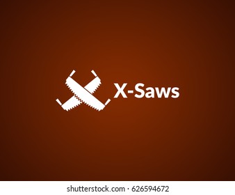 Scalable vector illustration, that consists of two-man saws which intersect in the form of the letter X. Isolated sing logo, you can use to screen and print (corporate identity, advertising, etc.)