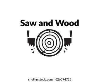 Scalable vector illustration, that consists of two-man saw and lumber (timber). Isolated sing logo, which you can use to screen (web, mobile app, video, etc.) and print (advertising, souvenir, etc.)