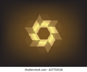 Scalable vector illustration that consists of abstract geometric star made up of small elements. Isolated image, which you can use to screen (web, mobile app, video, etc.)
