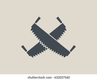 Scalable vector illustration, that consists of two-man saws which intersect in the form of the letter X. Isolated sing logo, you can use to screen and print (corporate identity, advertising, etc.)