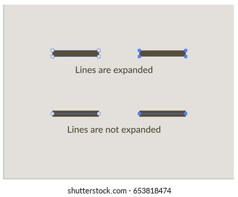 Scalable vector illustration, that consists of set of images, denoting expanded and not expanded lines of vector objects. Excellent for demonstrating the type of lines used in your vector work.