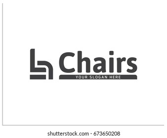 Scalable vector illustration, that consists of text "Chairs", "your slogan here", and generalizing icon that can designate chair, armchair or sofa. Isolated logo, which you can use to screen and print