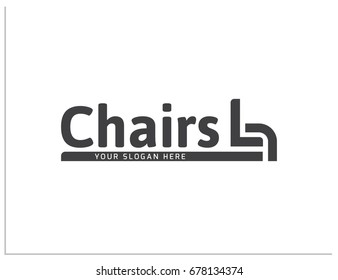 Scalable vector illustration, that consists of text "Chairs", "your slogan here", and generalizing icon that can designate chair, armchair or sofa. Isolated logo, which you can use to screen and print