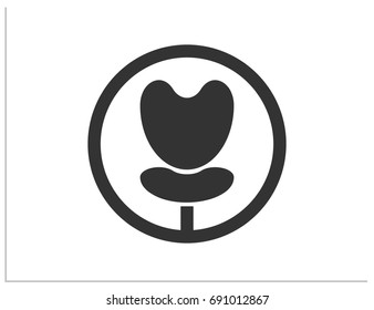 Scalable vector illustration, that consists of stylized minimalist chair or armchair in a circle, created with simple shapes. Isolated logo, which you can use to screen and print