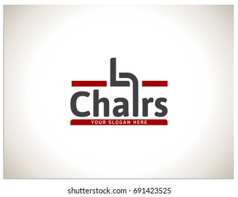 Scalable vector illustration, that consists of text "Chairs", "your slogan here", and generalizing icon that can designate chair, armchair or sofa. Isolated logo, which you can use to screen and print