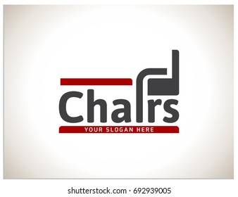 Scalable vector illustration, that consists of text "Chairs", "your slogan here", and generalizing icon that can designate chair, armchair or sofa. Isolated logo, which you can use to screen and print