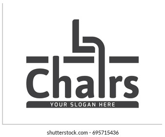 Scalable vector illustration, that consists of text "Chairs", "your slogan here", and generalizing icon that can designate chair, armchair or sofa. Isolated logo, which you can use to screen and print